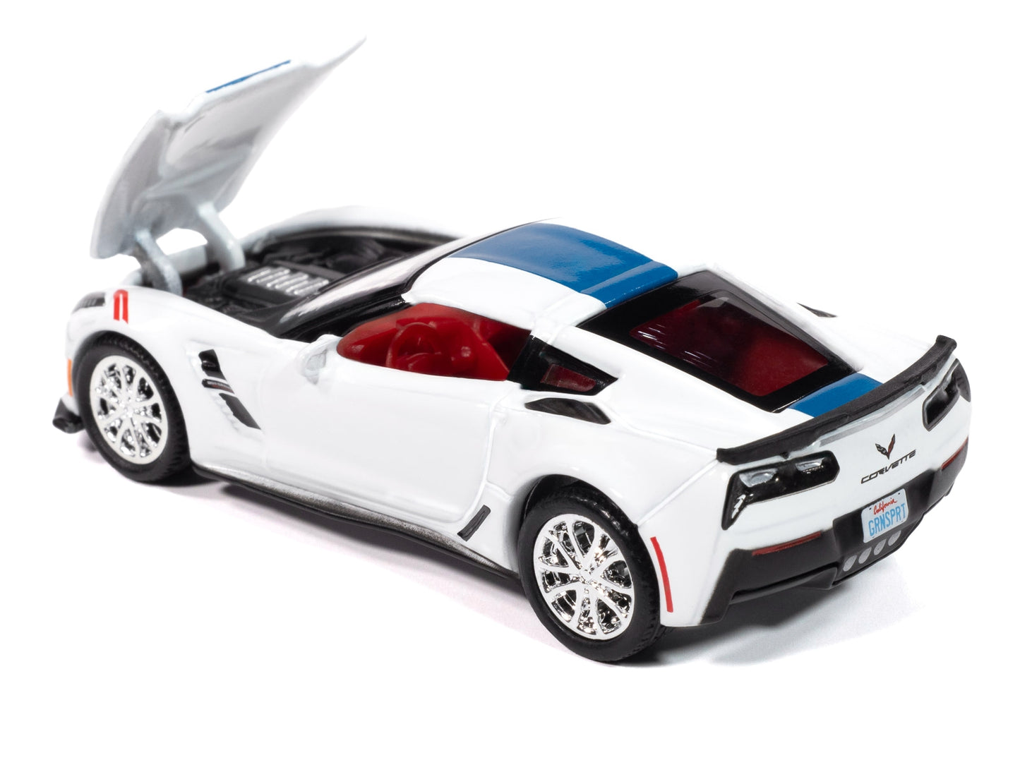 2018 Chevrolet Corvette Grand Sport Arctic White with Blue Stripe and Red Interior "Sports Cars" Series 1/64 Diecast Model Car by Auto World